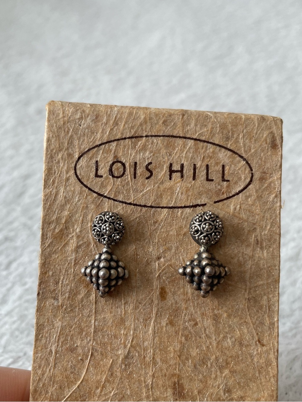 Vintage Lois Hill 925 Silver Beaded Cluster Drop Earrings